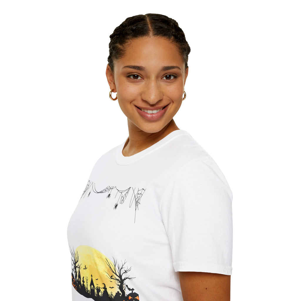 Halloween Moon Silhouette T-Shirt — Spooky Graveyard Pumpkin Scene