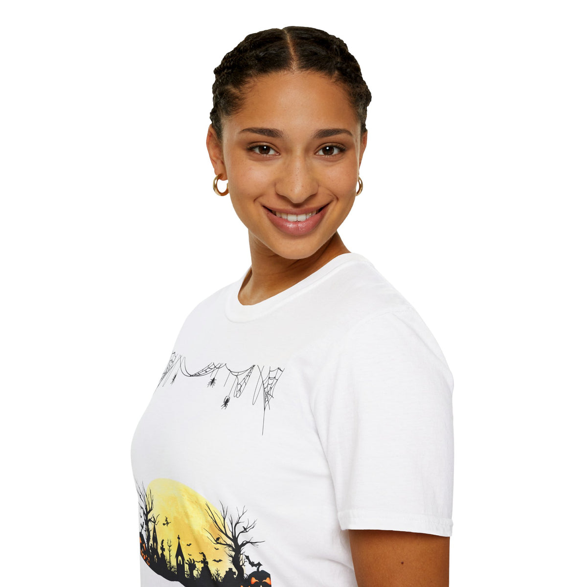 Halloween Moon Silhouette T-Shirt — Spooky Graveyard Pumpkin Scene