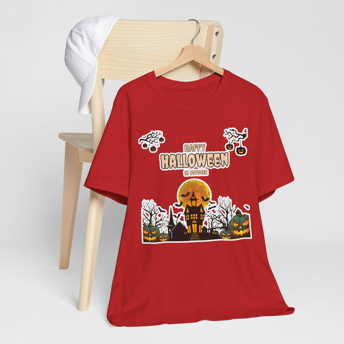 Halloween Haunted House T-Shirt — "Happy Halloween" Pumpkin Spooky Tee