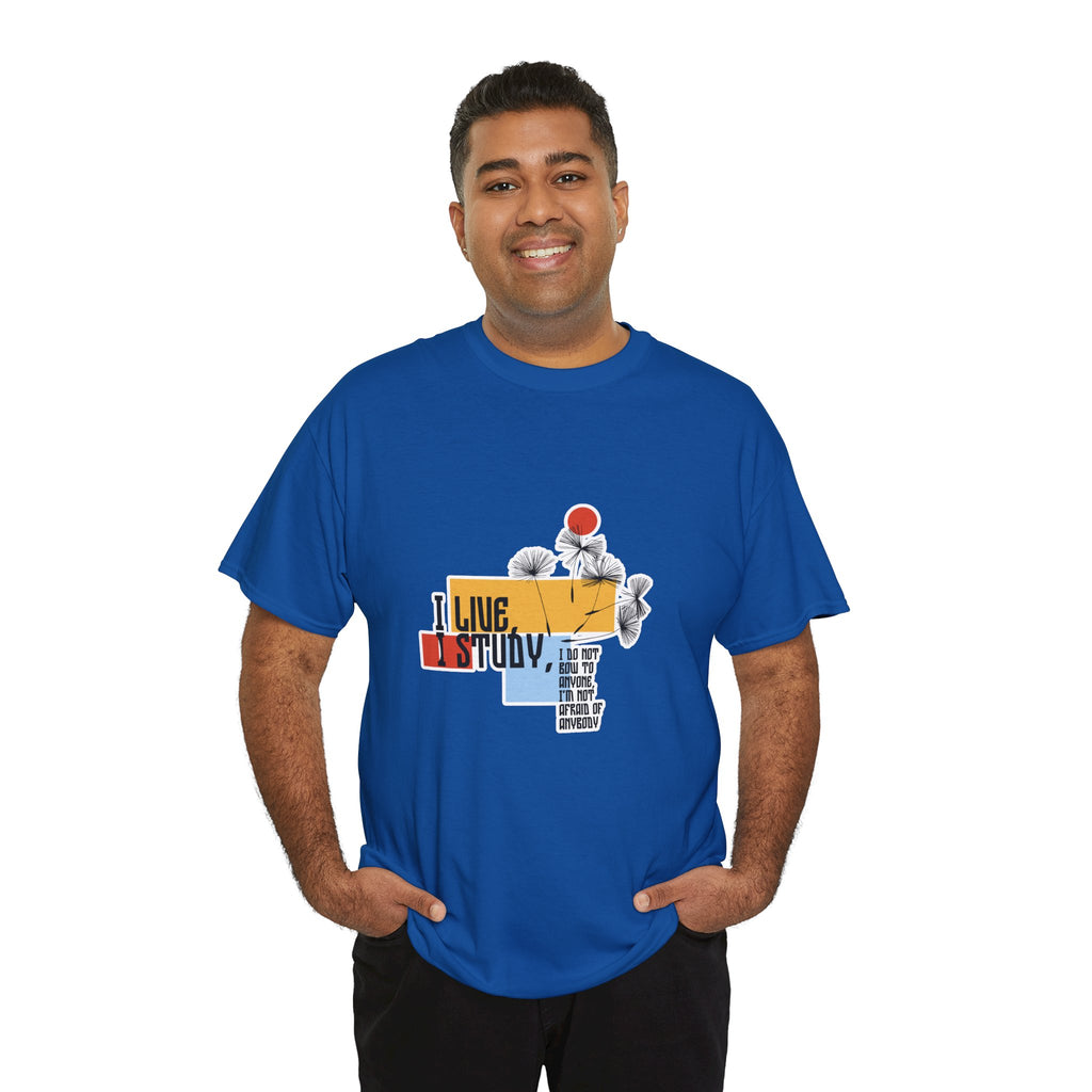 T-Shirt — I Live, I Study Graphic Tee (Minimalist Floral Collage)