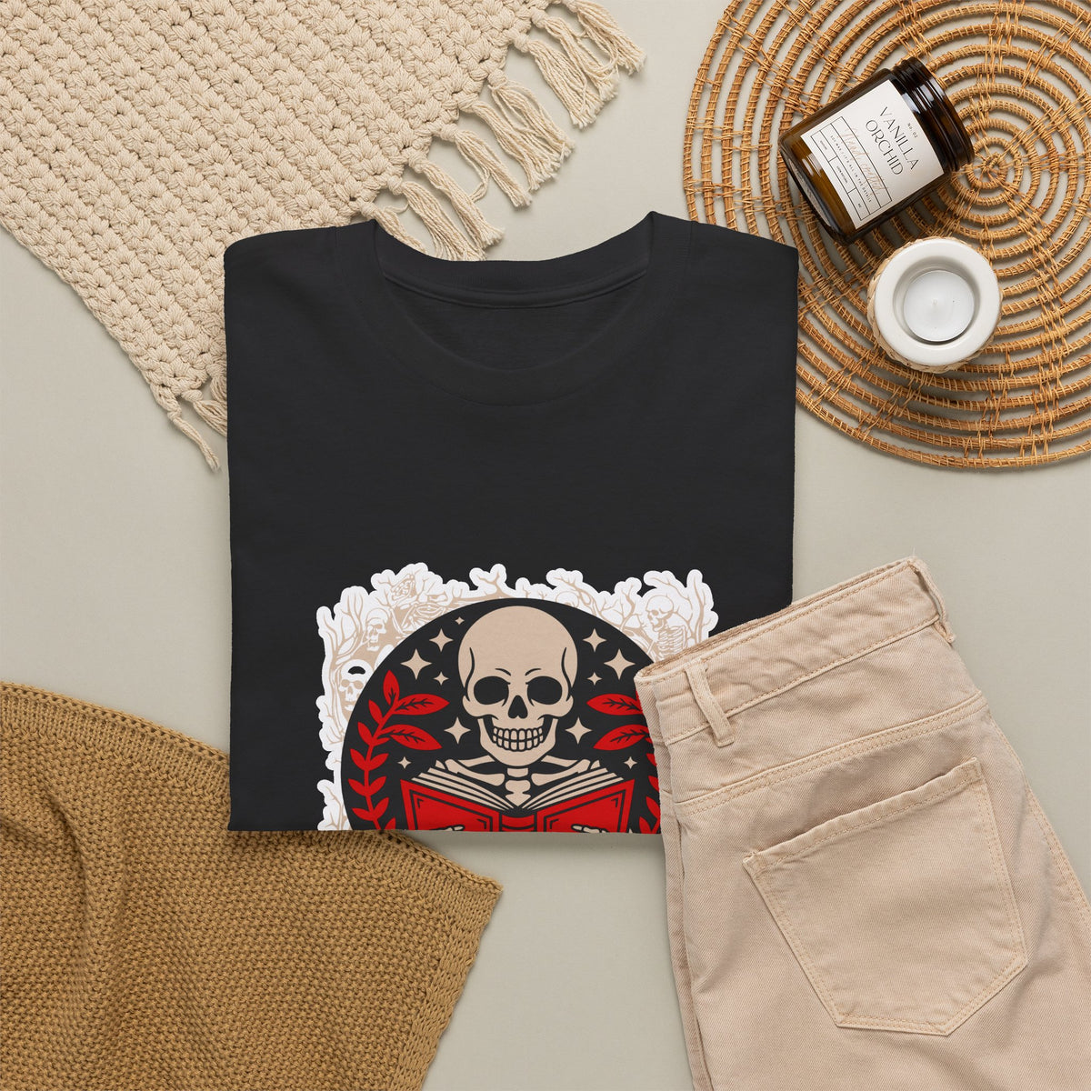 Spooky Halloween Skull Tee — Vintage Skeleton Reading Book Halloween T-Shirt