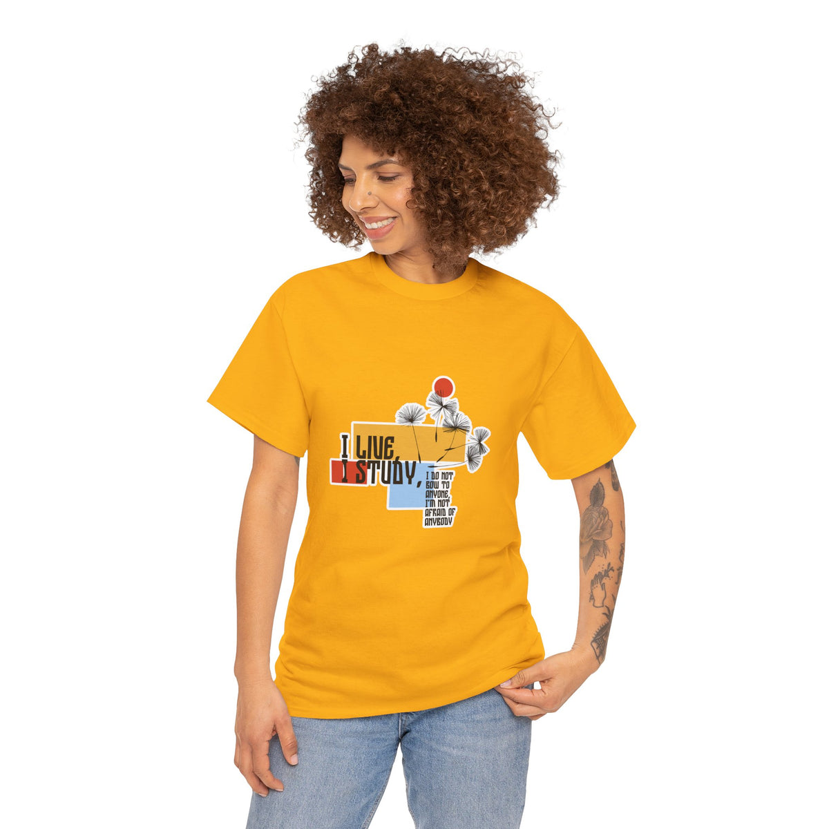 T-Shirt — I Live, I Study Graphic Tee (Minimalist Floral Collage)