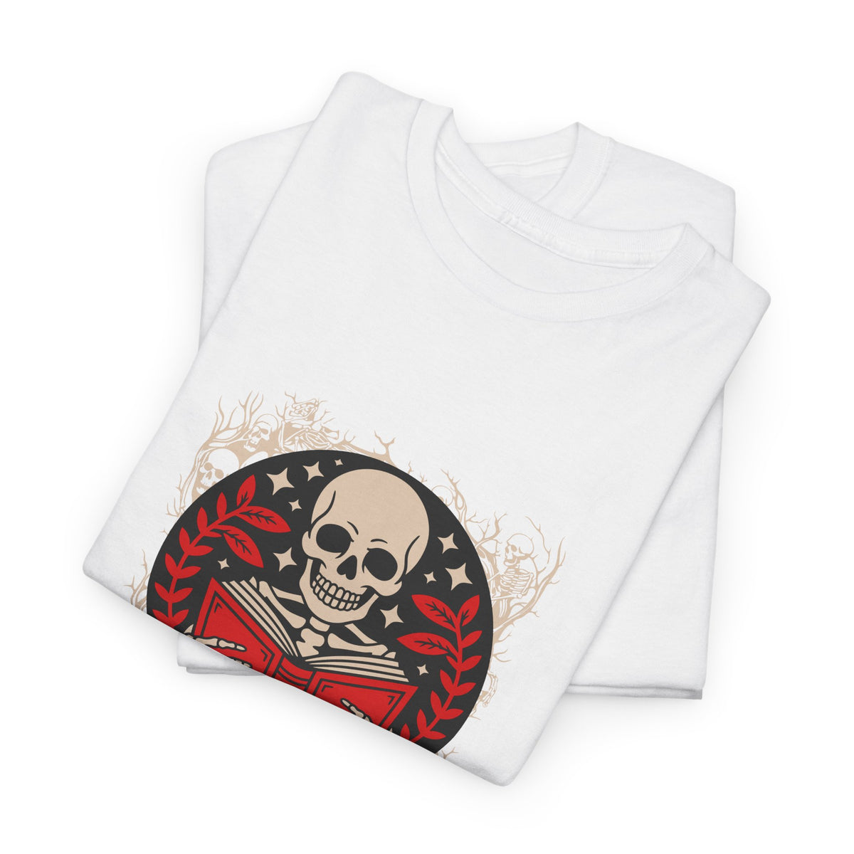 Spooky Halloween Skull Tee — Vintage Skeleton Reading Book Halloween T-Shirt