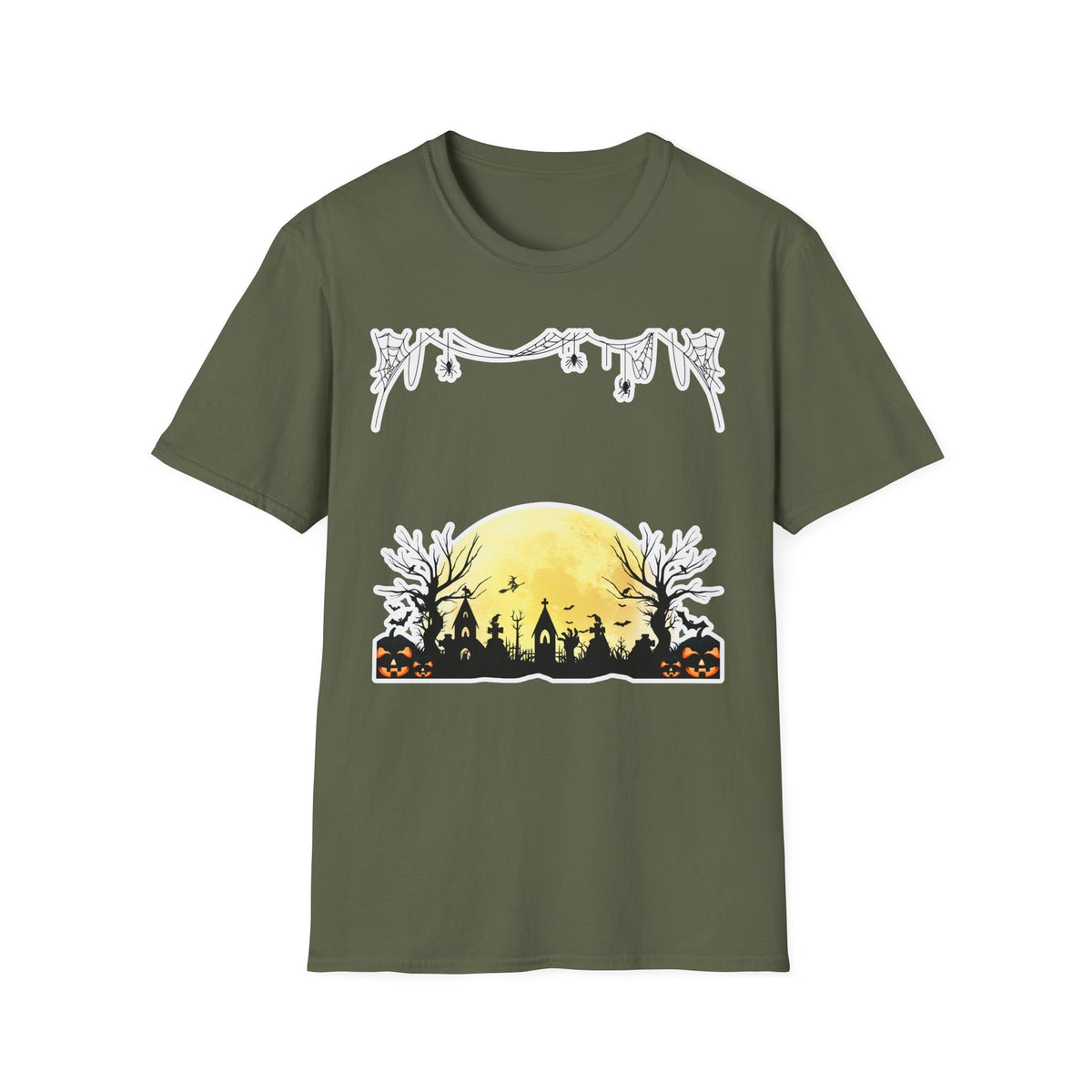 Halloween Moon Silhouette T-Shirt — Spooky Graveyard Pumpkin Scene