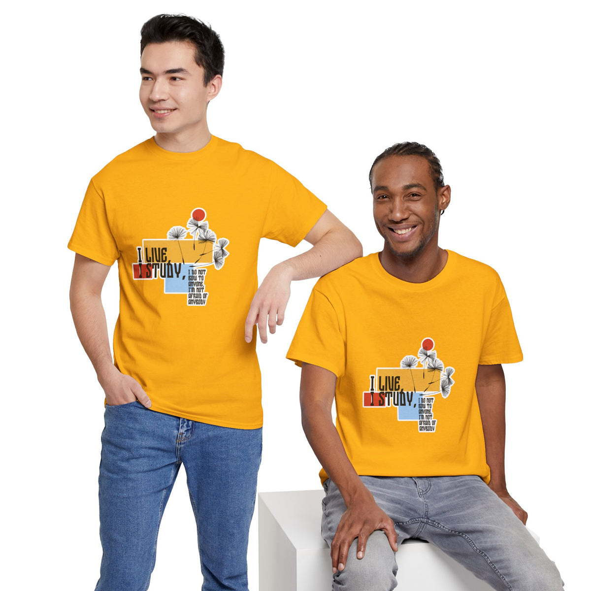 T-Shirt — I Live, I Study Graphic Tee (Minimalist Floral Collage)