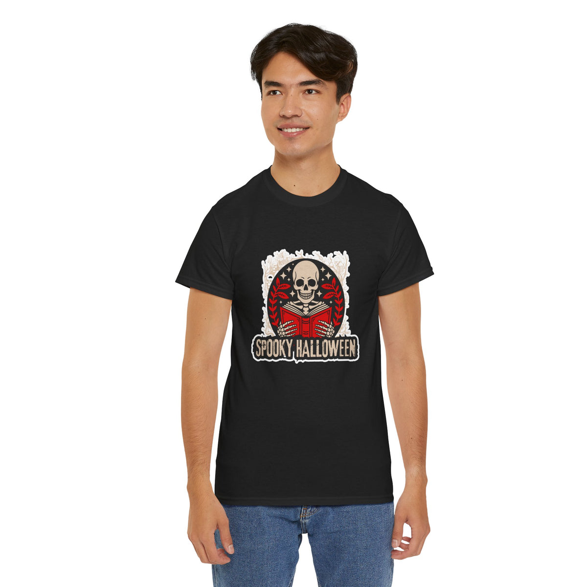 Spooky Halloween Skull Tee — Vintage Skeleton Reading Book Halloween T-Shirt