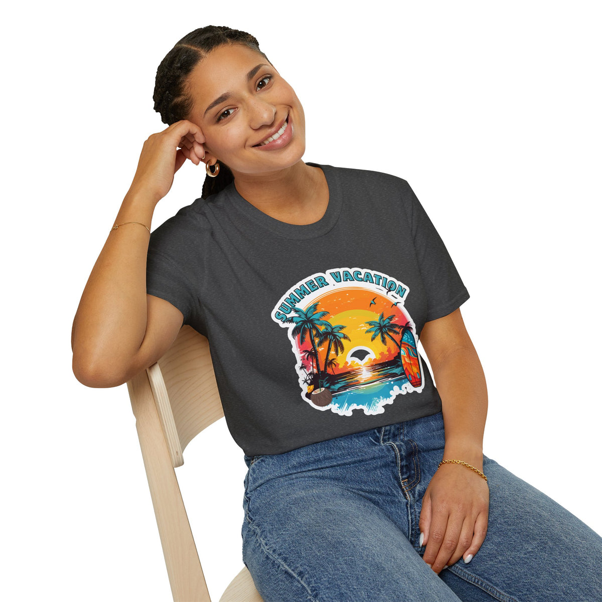 Summer Vacation T-Shirt – Tropical Sunset Surf Graphic