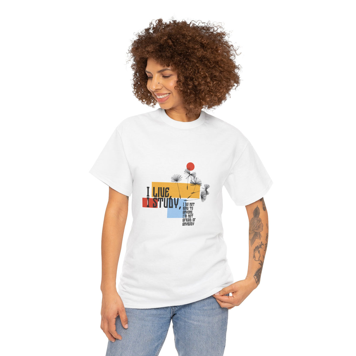 T-Shirt — I Live, I Study Graphic Tee (Minimalist Floral Collage)