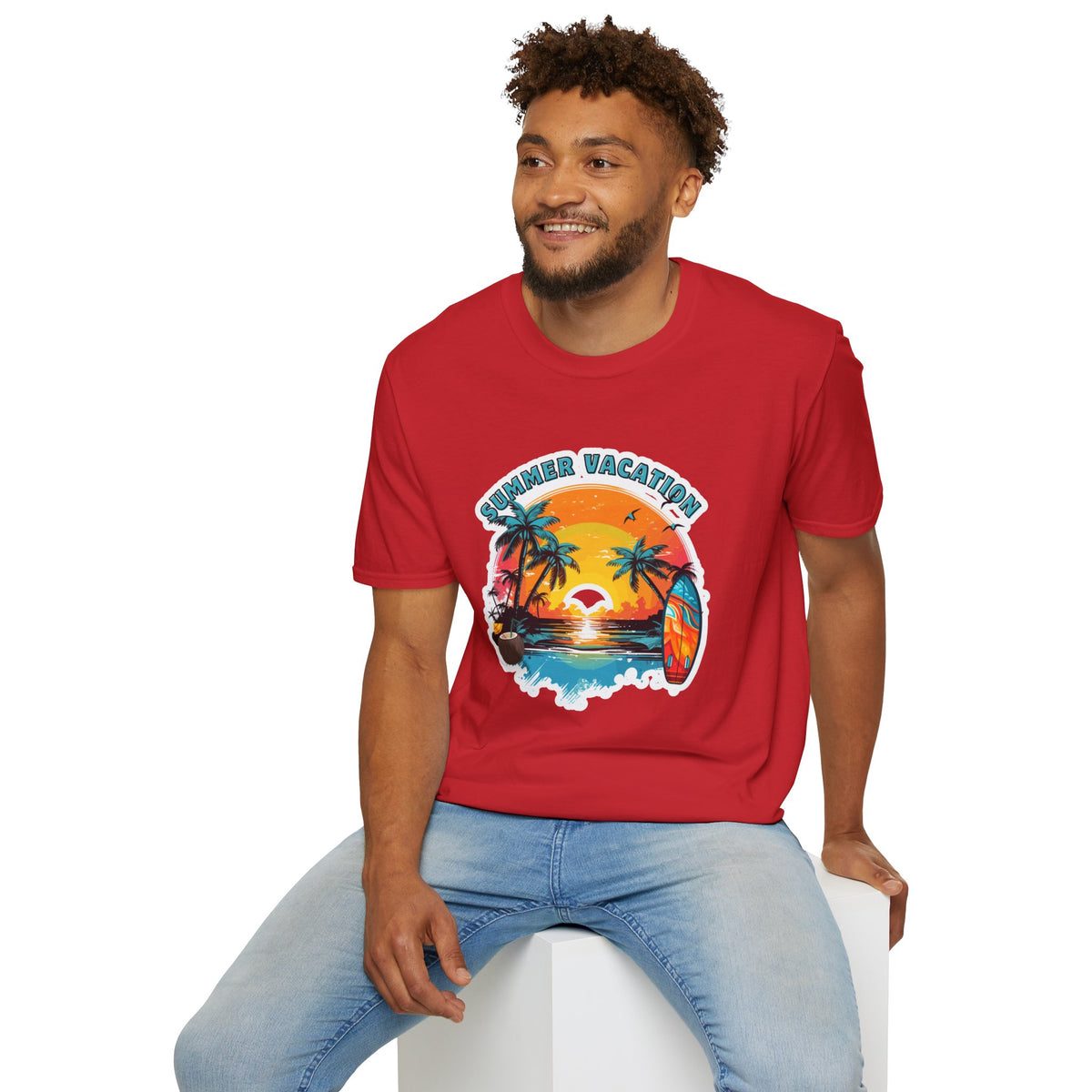 Summer Vacation T-Shirt – Tropical Sunset Surf Graphic