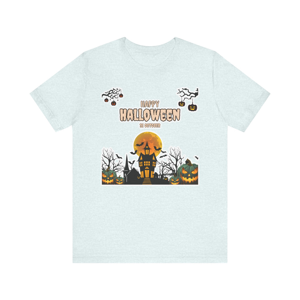 Halloween Haunted House T-Shirt — "Happy Halloween" Pumpkin Spooky Tee