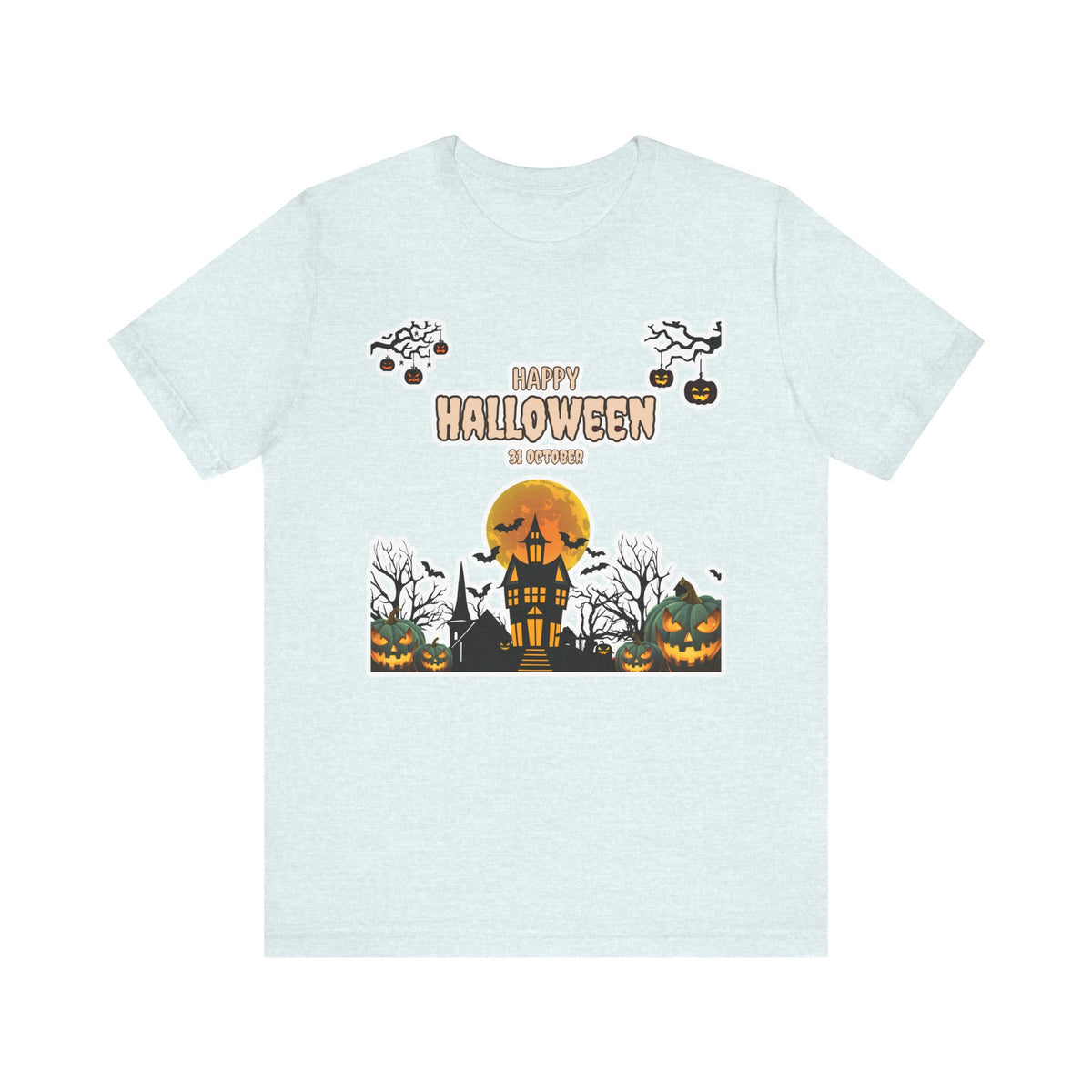Halloween Haunted House T-Shirt — "Happy Halloween" Pumpkin Spooky Tee