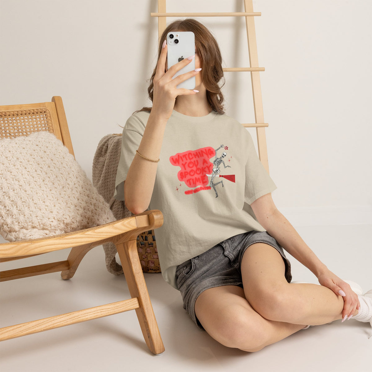 Skeleton 'Witching You a Spooky Time' Halloween T-Shirt