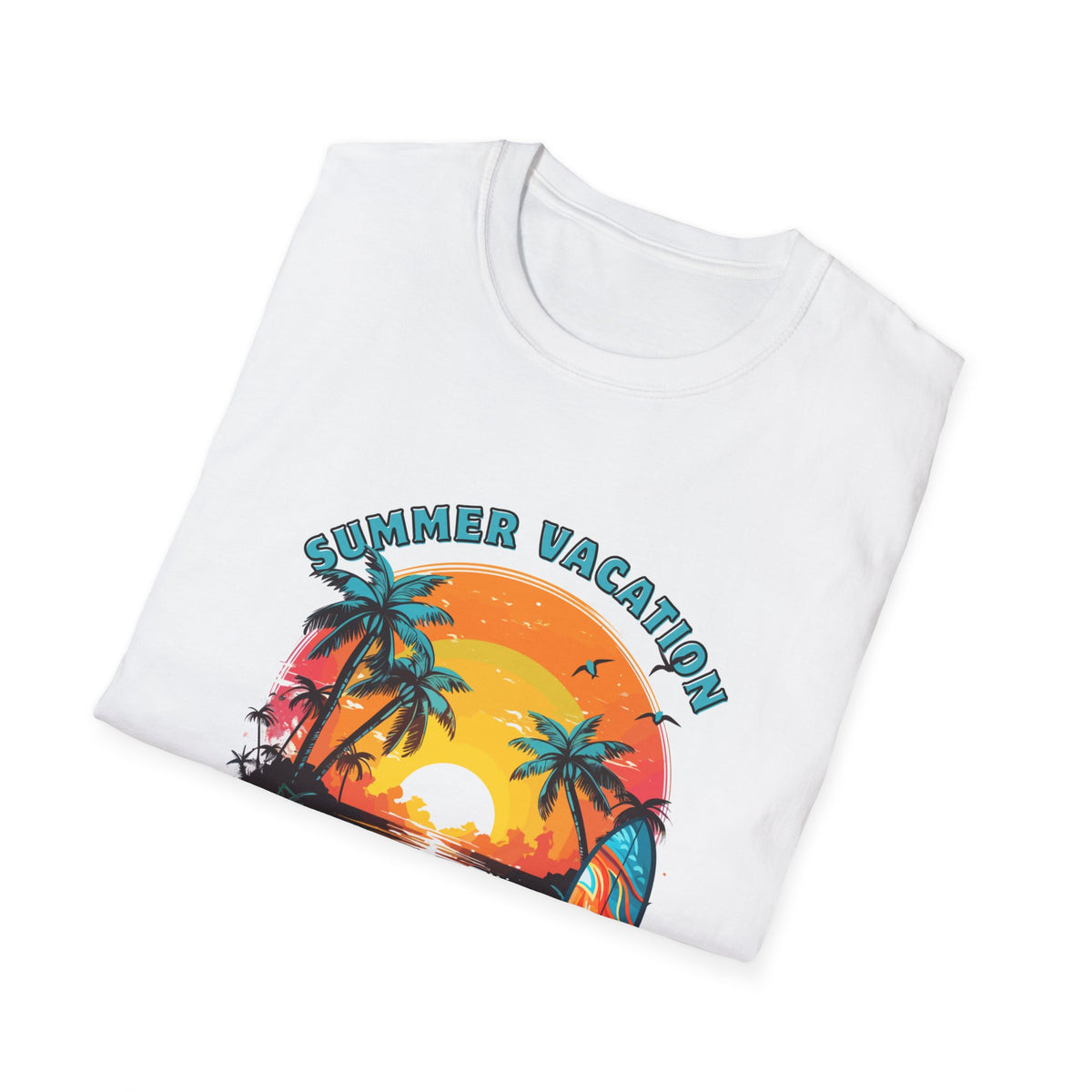 Summer Vacation T-Shirt – Tropical Sunset Surf Graphic