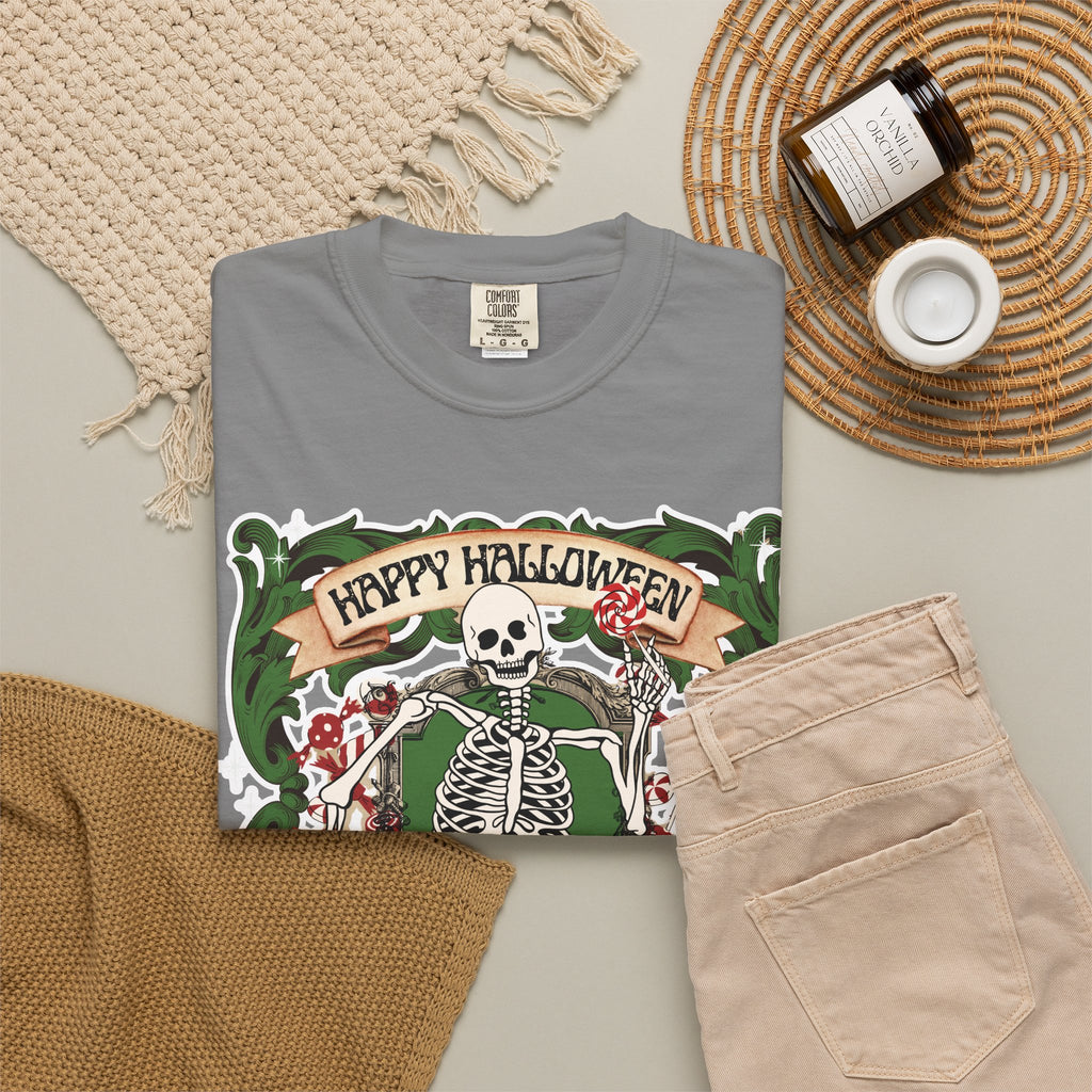Happy Halloween Skeleton T-Shirt — Vintage Trick or Treat Graphic Tee