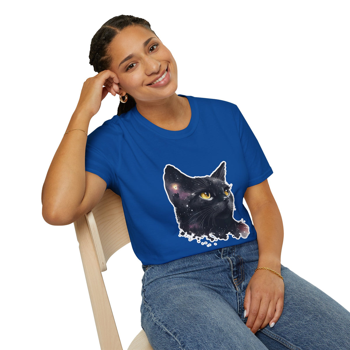 Galaxy Black Cat T-Shirt — Cosmic Cat Portrait Tee