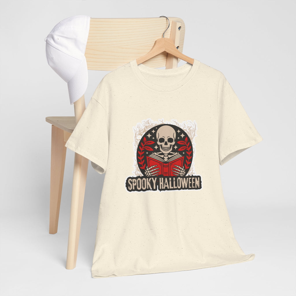 Spooky Halloween Skull Tee — Vintage Skeleton Reading Book Halloween T-Shirt