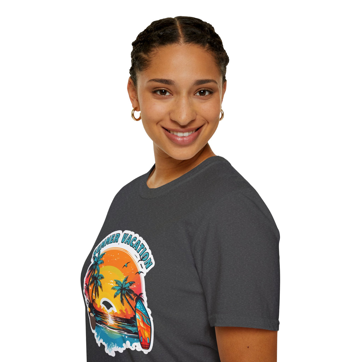 Summer Vacation T-Shirt – Tropical Sunset Surf Graphic