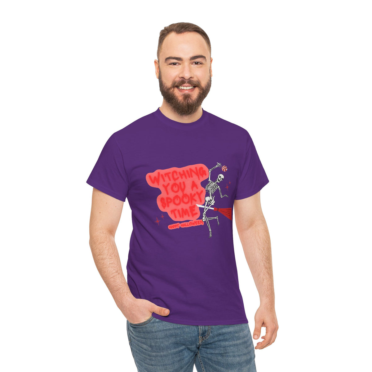 Skeleton 'Witching You a Spooky Time' Halloween T-Shirt