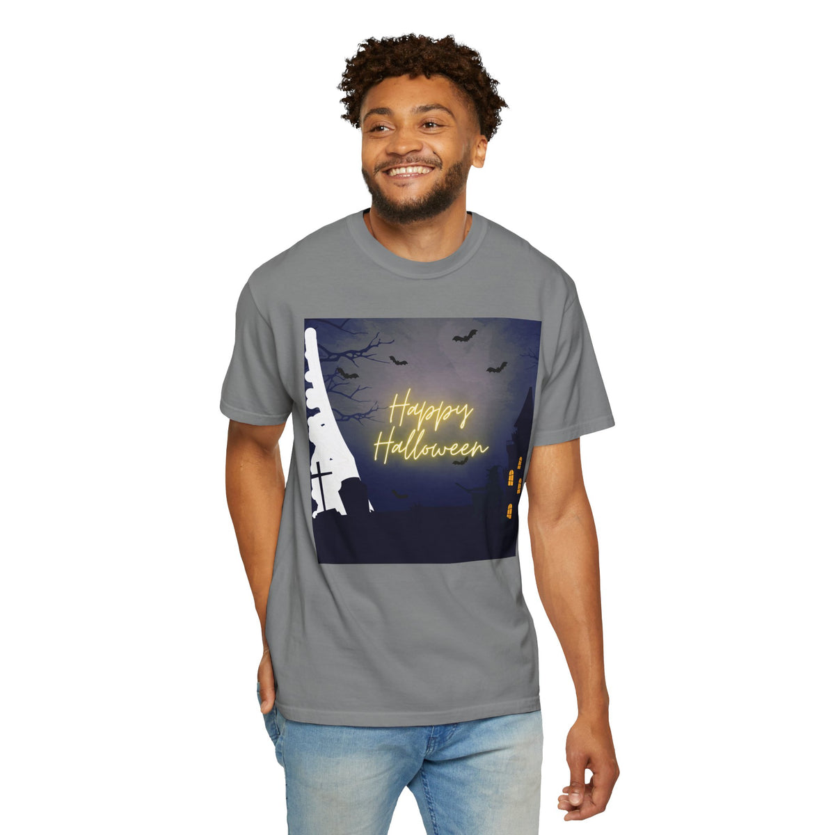 Halloween Night T-Shirt — "Happy Halloween" Haunted Graveyard Design