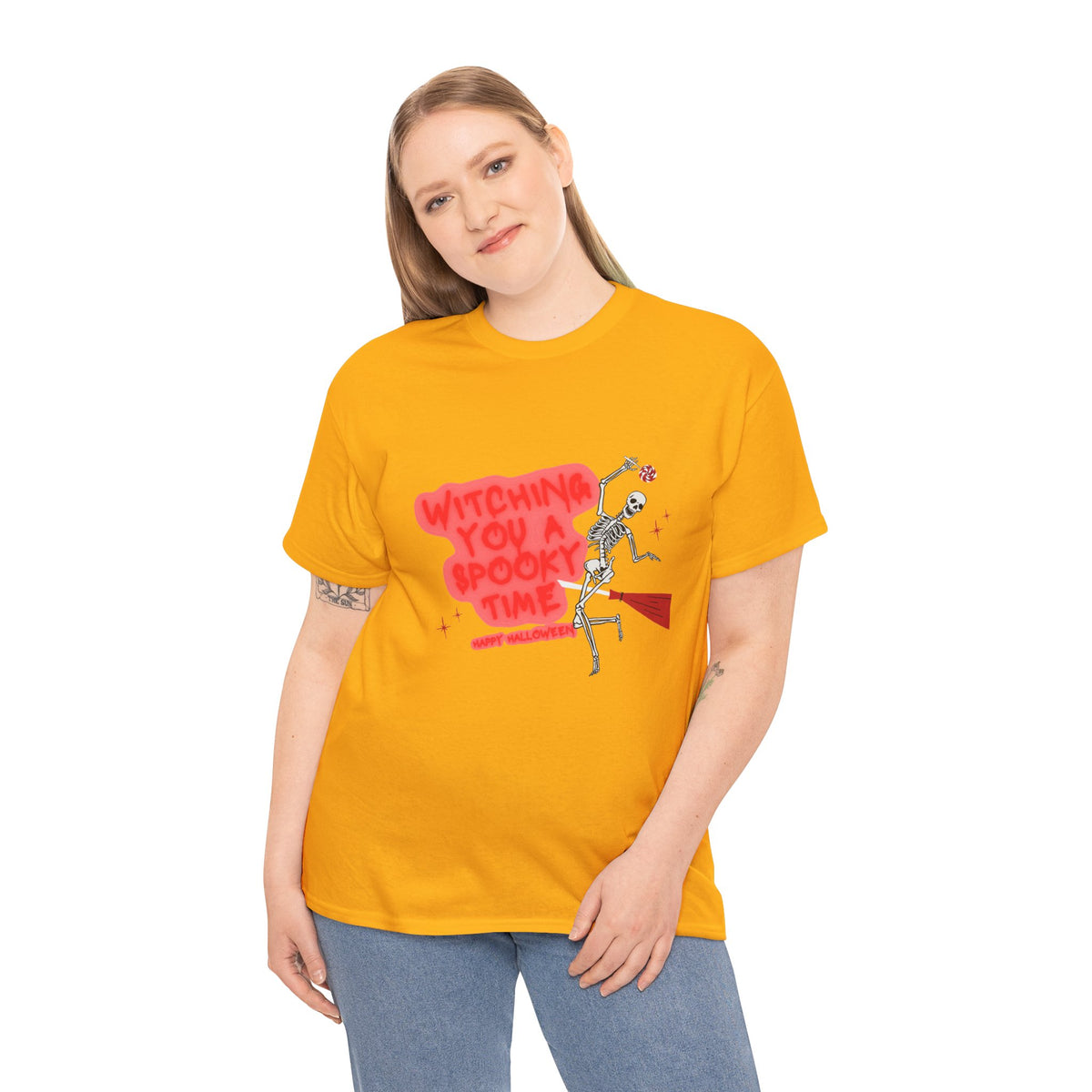 Skeleton 'Witching You a Spooky Time' Halloween T-Shirt