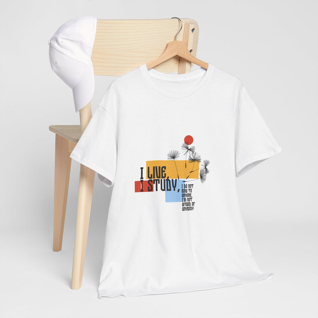 T-Shirt — I Live, I Study Graphic Tee (Minimalist Floral Collage)