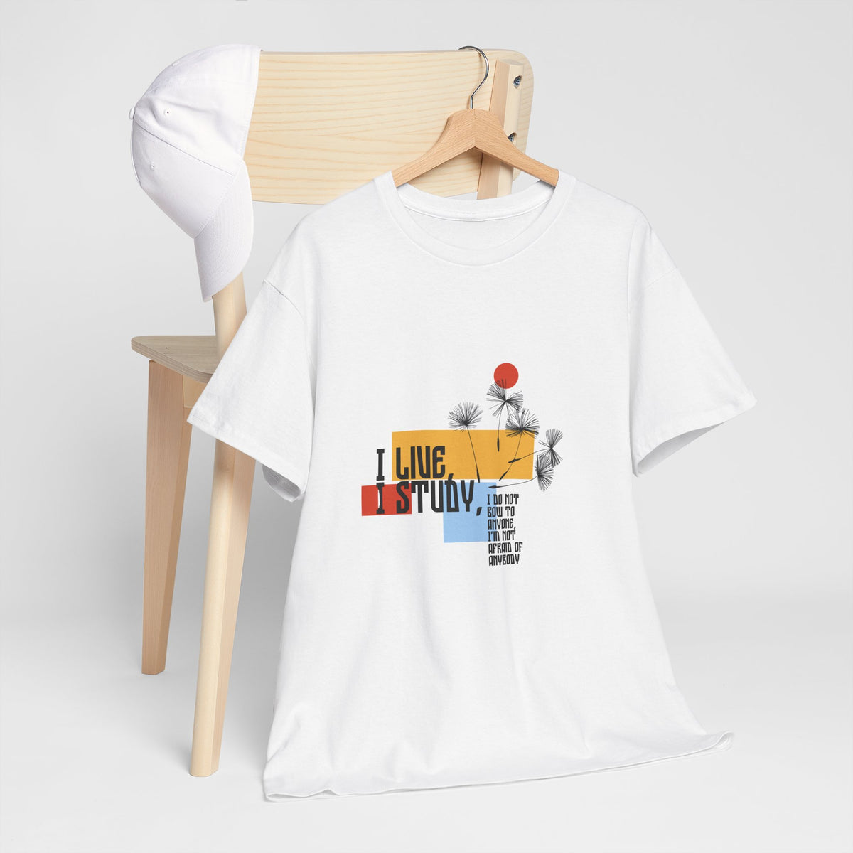 T-Shirt — I Live, I Study Graphic Tee (Minimalist Floral Collage)