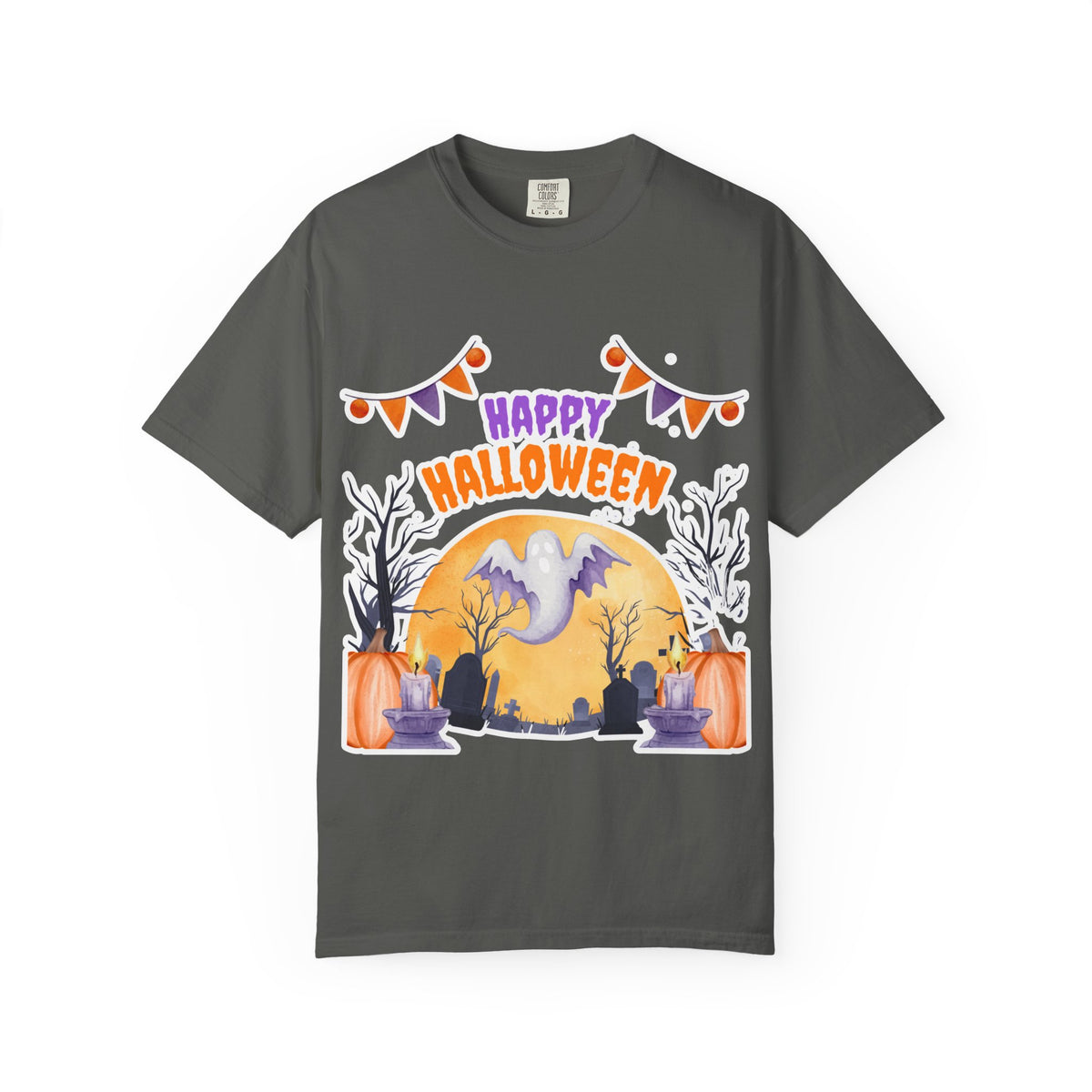 Happy Halloween T-Shirt — Ghost, Pumpkins & Graveyard Halloween Tee
