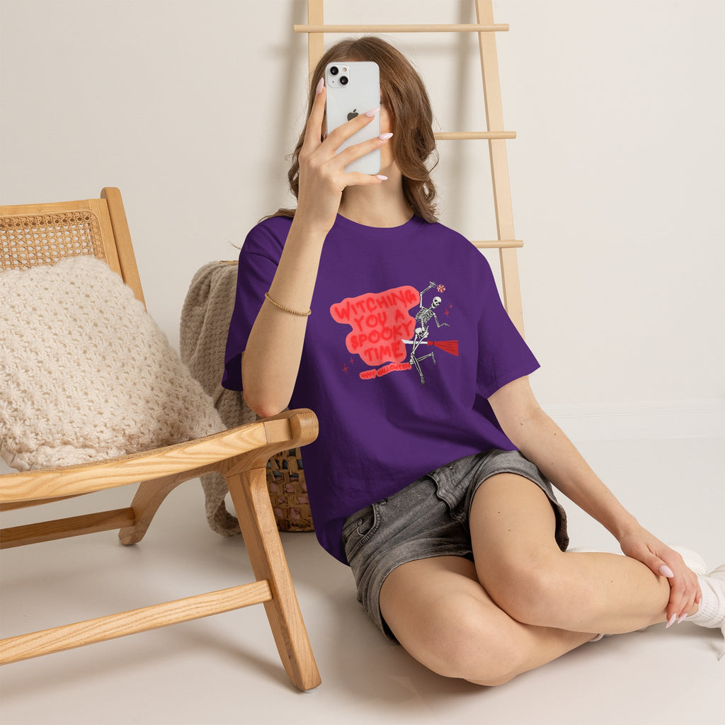 Skeleton 'Witching You a Spooky Time' Halloween T-Shirt