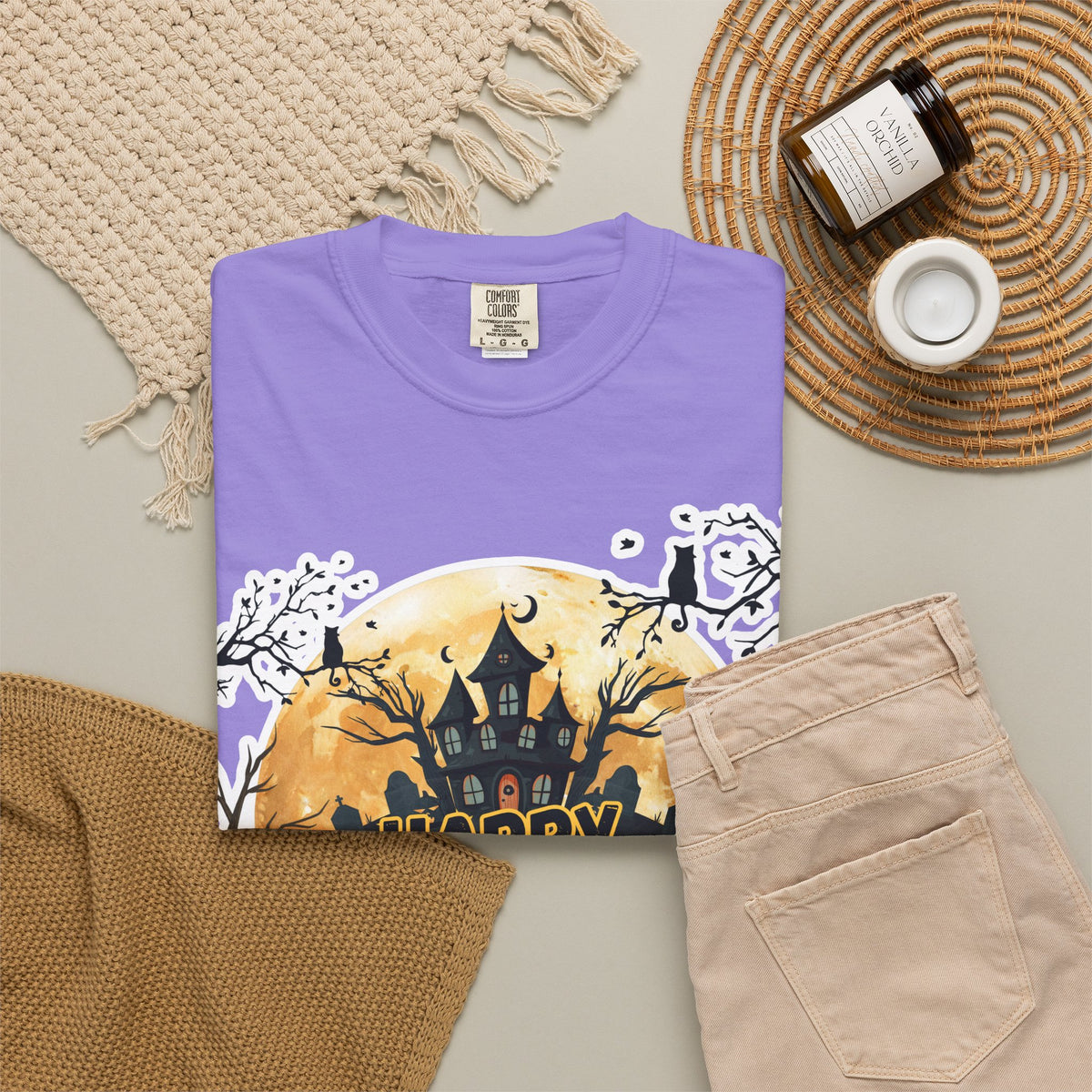 Halloween Haunted House T-Shirt — "Happy Halloween" Pumpkin Graphic Tee