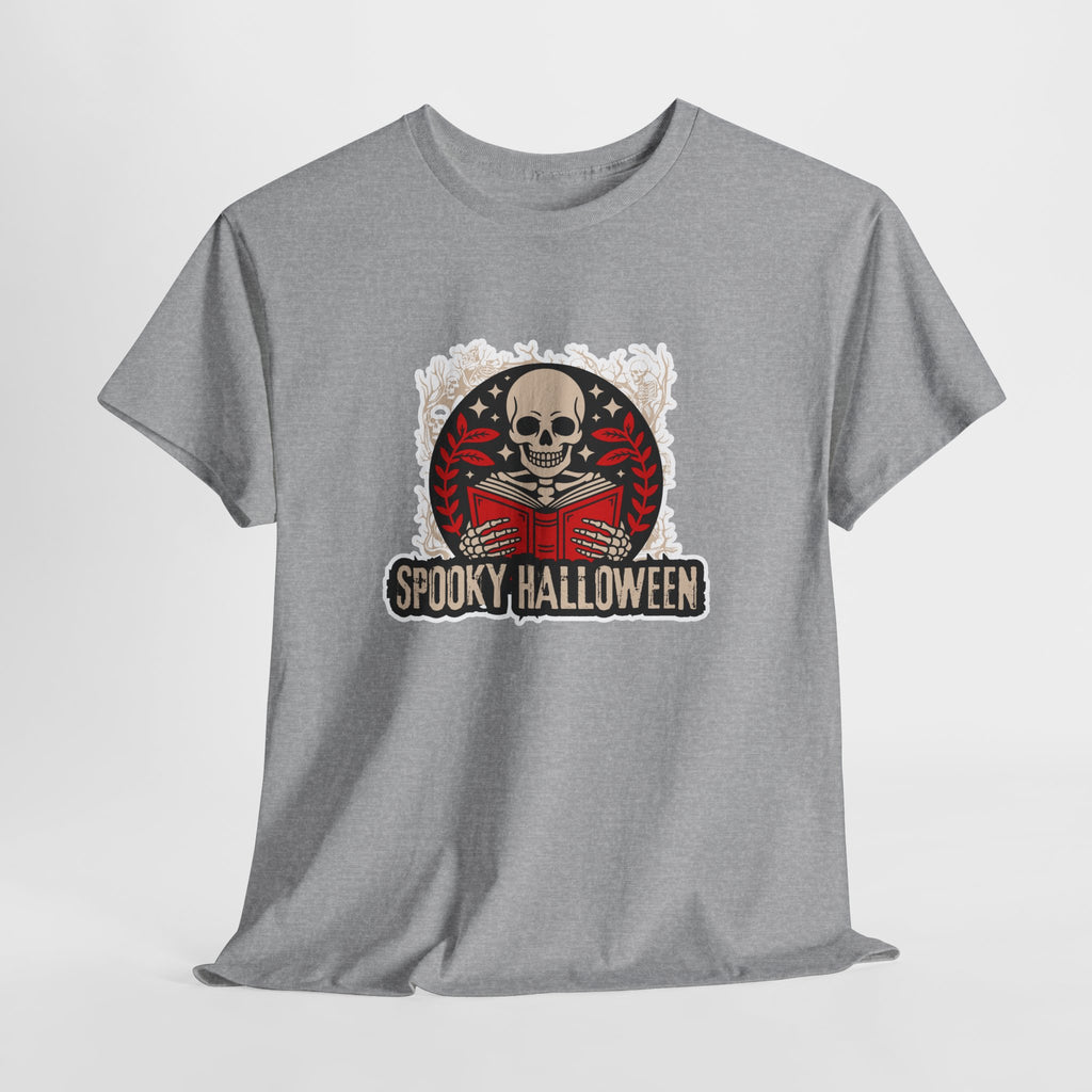 Spooky Halloween Skull Tee — Vintage Skeleton Reading Book Halloween T-Shirt