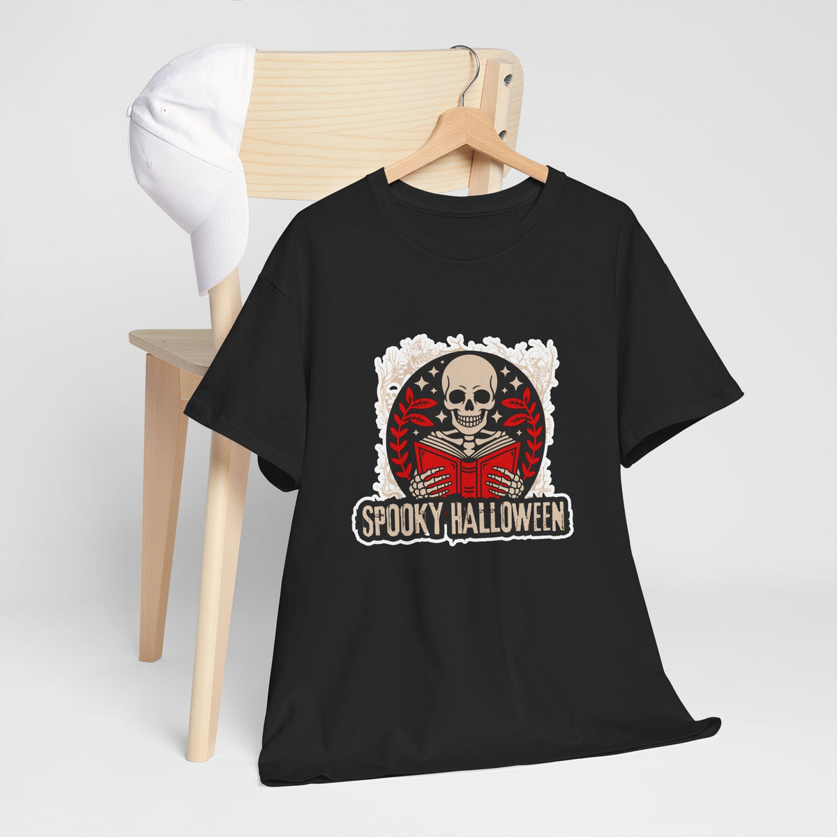 Spooky Halloween Skull Tee — Vintage Skeleton Reading Book Halloween T-Shirt