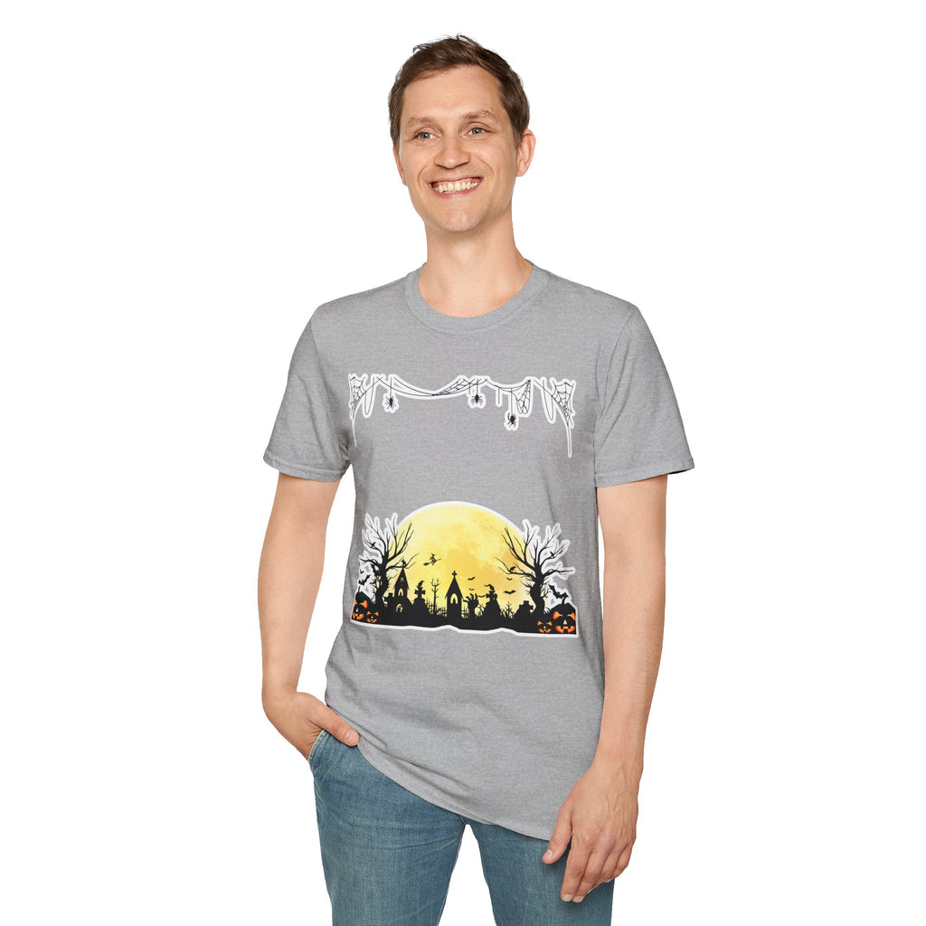 Halloween Moon Silhouette T-Shirt — Spooky Graveyard Pumpkin Scene