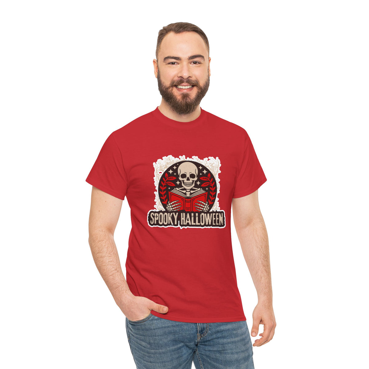 Spooky Halloween Skull Tee — Vintage Skeleton Reading Book Halloween T-Shirt