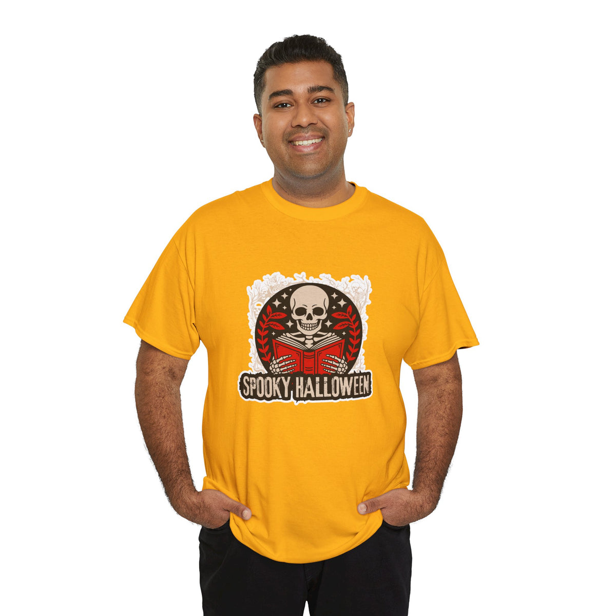 Spooky Halloween Skull Tee — Vintage Skeleton Reading Book Halloween T-Shirt