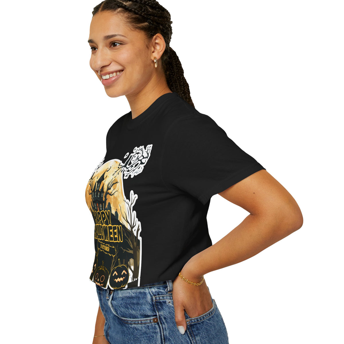 Halloween Haunted House T-Shirt — "Happy Halloween" Pumpkin Graphic Tee