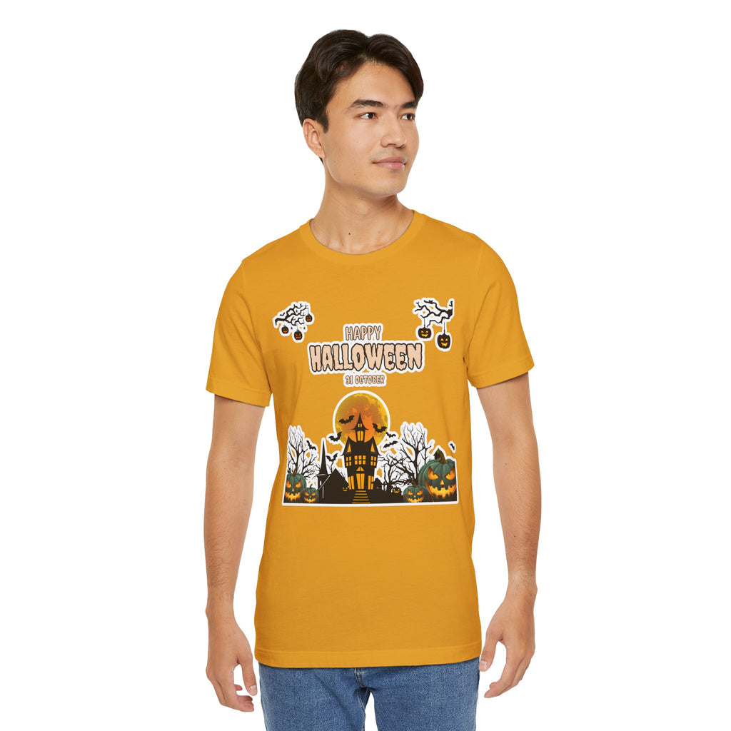 Halloween Haunted House T-Shirt — "Happy Halloween" Pumpkin Spooky Tee
