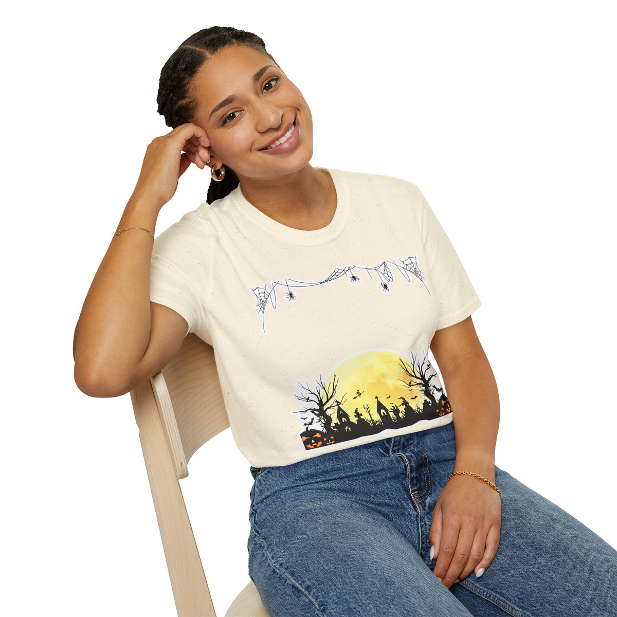 Halloween Moon Silhouette T-Shirt — Spooky Graveyard Pumpkin Scene