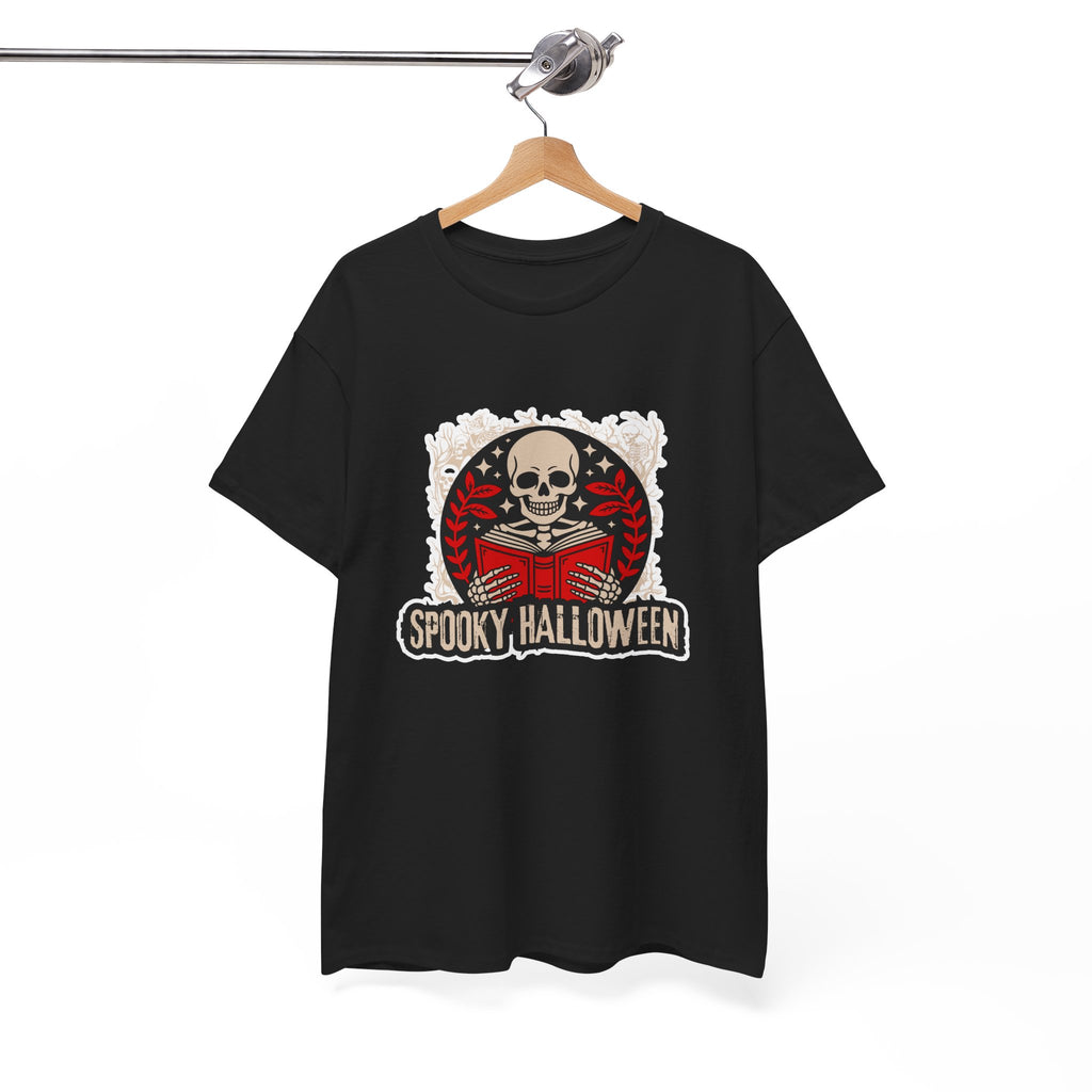 Spooky Halloween Skull Tee — Vintage Skeleton Reading Book Halloween T-Shirt