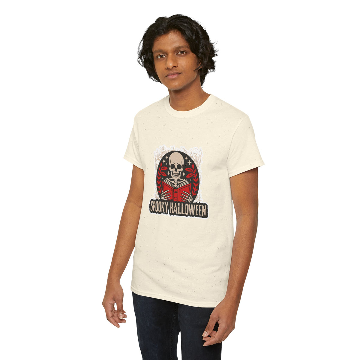 Spooky Halloween Skull Tee — Vintage Skeleton Reading Book Halloween T-Shirt