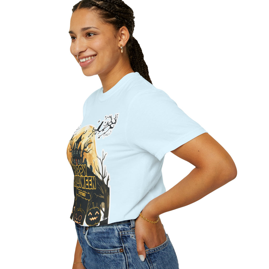 Halloween Haunted House T-Shirt — "Happy Halloween" Pumpkin Graphic Tee