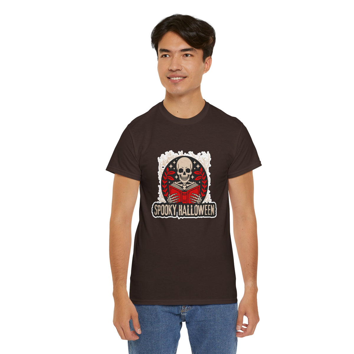 Spooky Halloween Skull Tee — Vintage Skeleton Reading Book Halloween T-Shirt