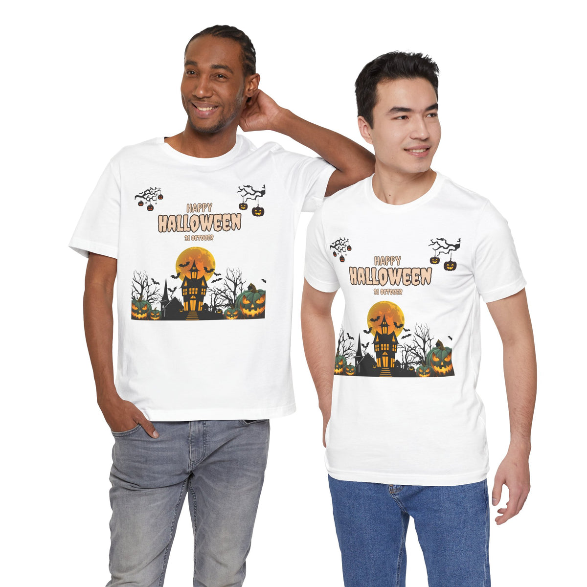 Halloween Haunted House T-Shirt — "Happy Halloween" Pumpkin Spooky Tee