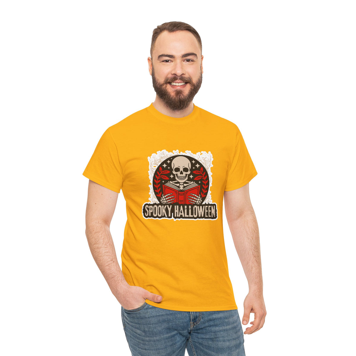 Spooky Halloween Skull Tee — Vintage Skeleton Reading Book Halloween T-Shirt