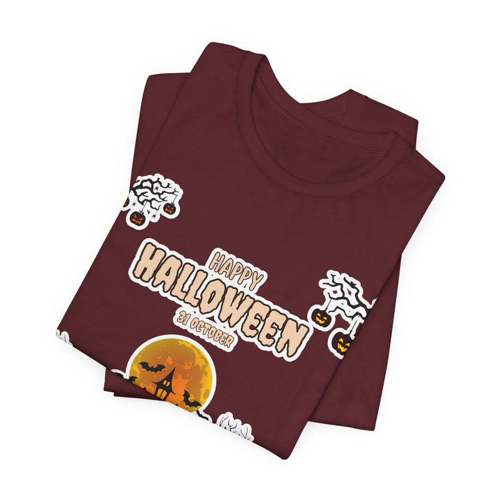 Halloween Haunted House T-Shirt — "Happy Halloween" Pumpkin Spooky Tee