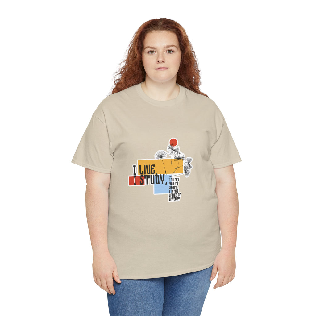 T-Shirt — I Live, I Study Graphic Tee (Minimalist Floral Collage)