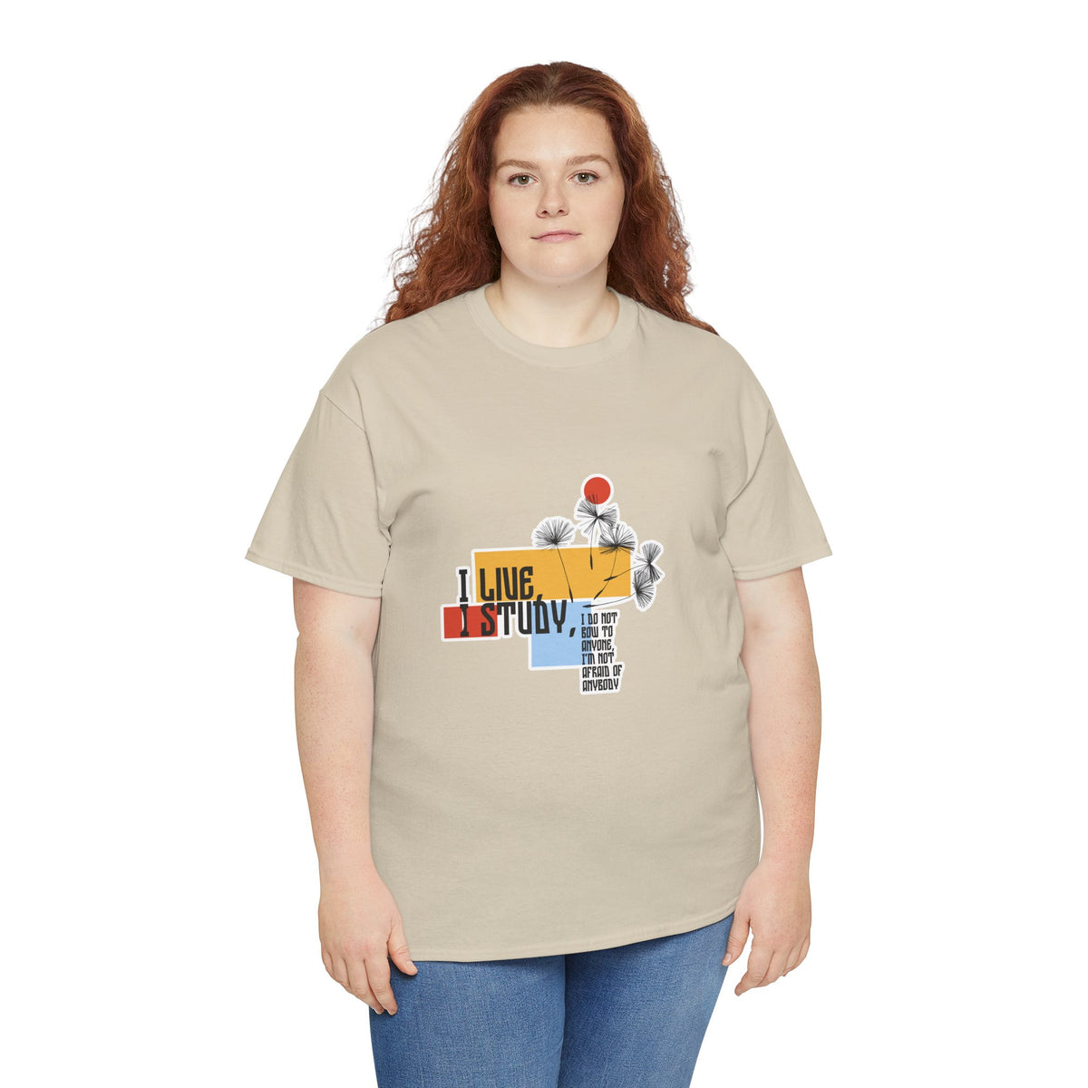 T-Shirt — I Live, I Study Graphic Tee (Minimalist Floral Collage)