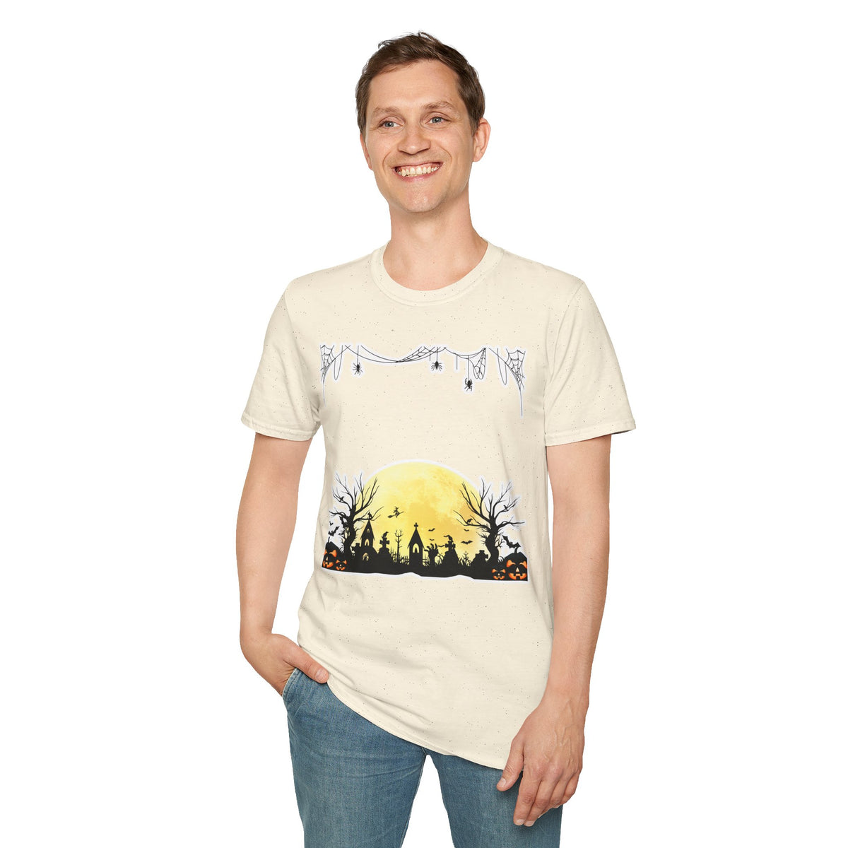Halloween Moon Silhouette T-Shirt — Spooky Graveyard Pumpkin Scene