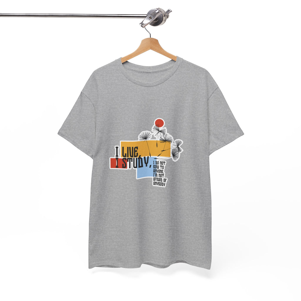 T-Shirt — I Live, I Study Graphic Tee (Minimalist Floral Collage)