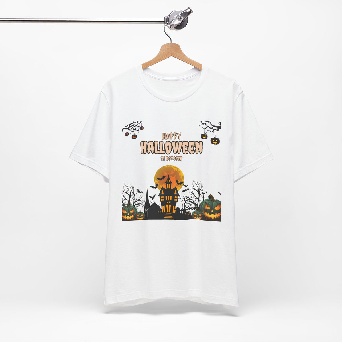 Halloween Haunted House T-Shirt — "Happy Halloween" Pumpkin Spooky Tee