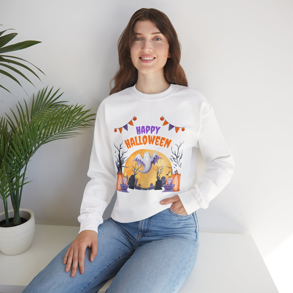 Happy Halloween Crewneck Sweatshirt — Cute Ghost Pumpkin Halloween Sweater